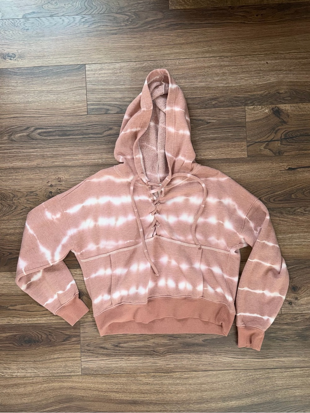 Free People Movement ~ Tie-Dye Lace-Up Hooded Pullover Sweatshirt - Dusty Rose